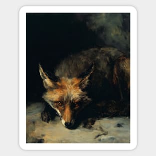 Dark Red Fox Forest Vintage Painting Sticker